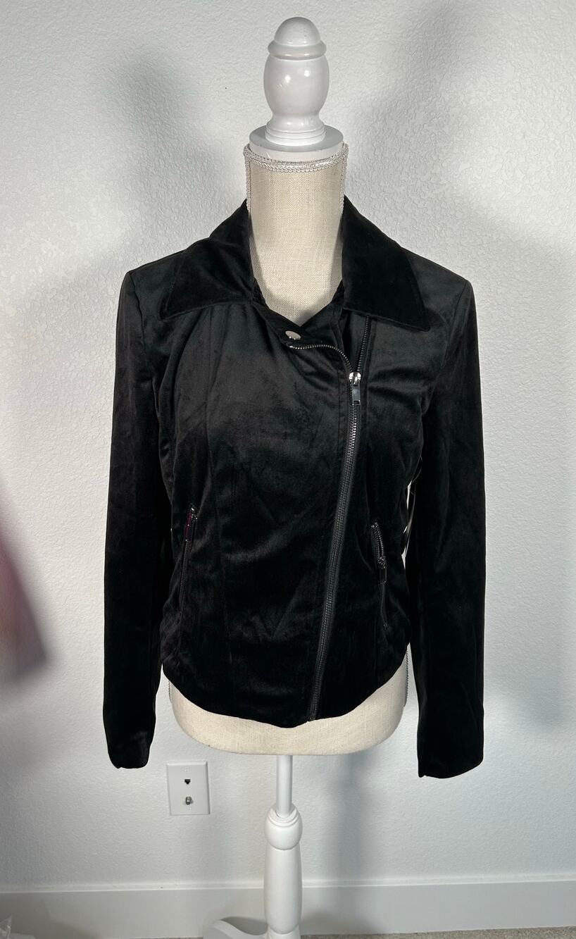 Coffee Shop New York Black Velvet Moto Jacket - S